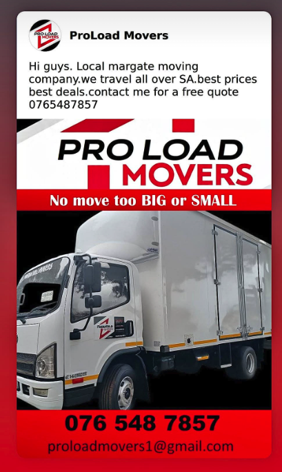 Pro Load Movers contact and service poster